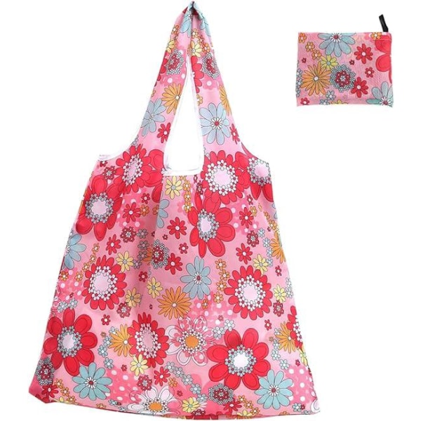 1 stykke sæt store foldbare håndtasker (lyserøde blomster)