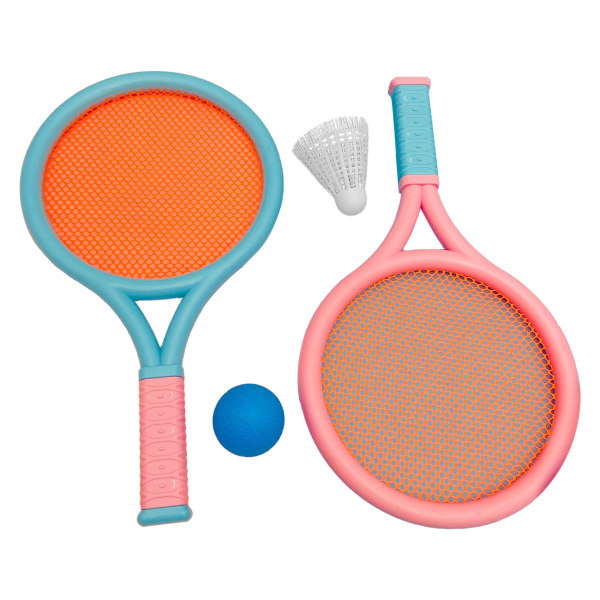 Bærbart børnebadmintonketchersæt - skridsikkert, holdbart, elastisk - 2 ketchere, 2 bolde - Blå Pink
