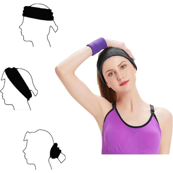 Sports pannebånd for menn og kvinner Anti-skli bomull elastisk pannebånd for sport, svart/hvitt/grønt (3 stk)