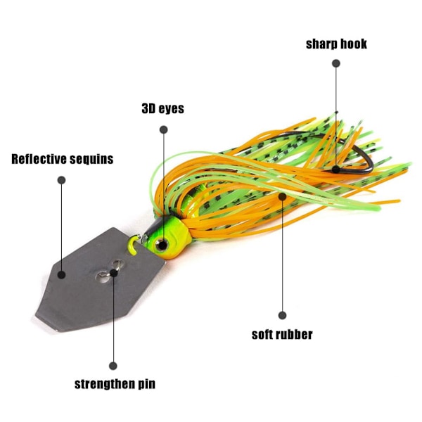 6 stk 10 cm 11 g bladjigg fiskedrag Flerfargede fiskejigger for bas, ørret, gjedde