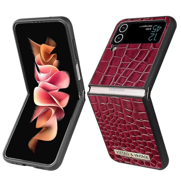 Crocodile Pattern Case Compatible with Samsung Galaxy Z Flip 4, PU Leather + Shockproof Hard PC Frame Protection