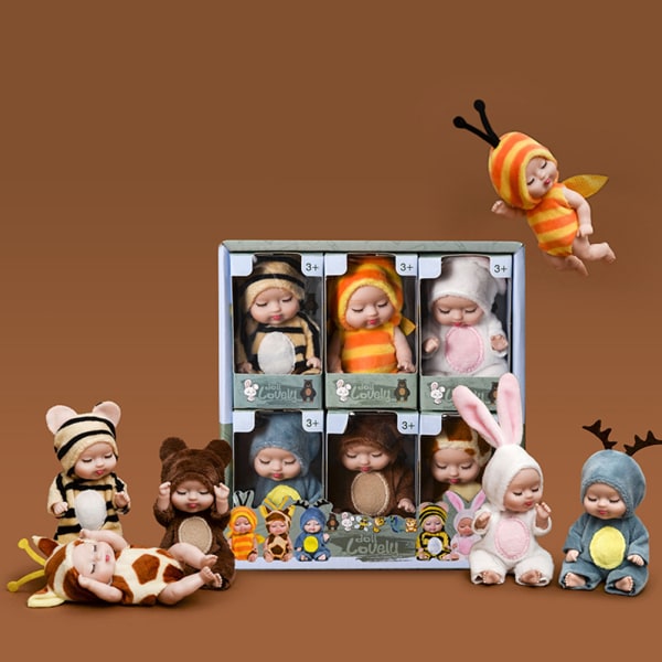 Mini Sovende Genfødsel Dukker - Sæt med 6 Miniature Dukke Legetøj til Baby Børn Piger Fødselsdagsgave