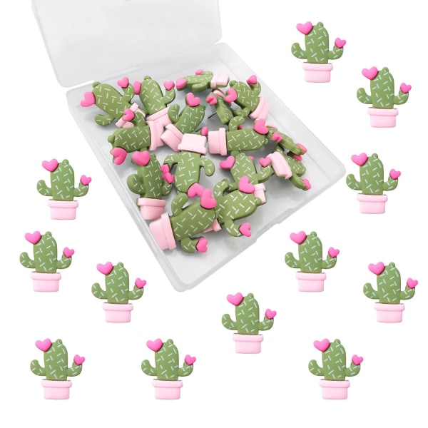 15 STK Pink Heart Cactus Pins, I-bead Pins, Staples, for Office Cards Photo Sticky Notes