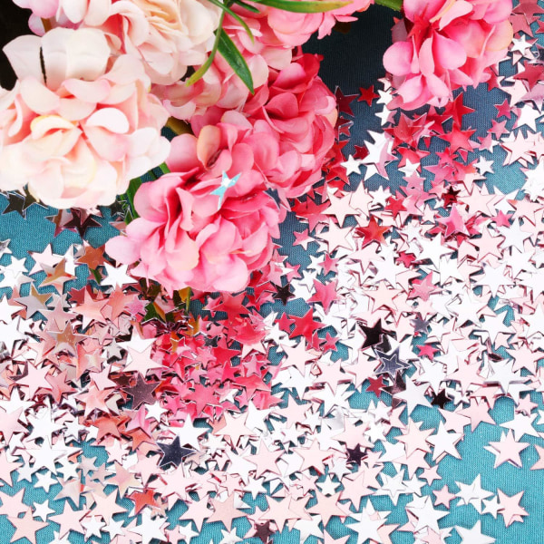 120 g Glitter Star Color Paper, metallfoliestjerner for fest, bryllup og feriedekorasjoner (rose gull + sølv 10 mm og 6 mm)
