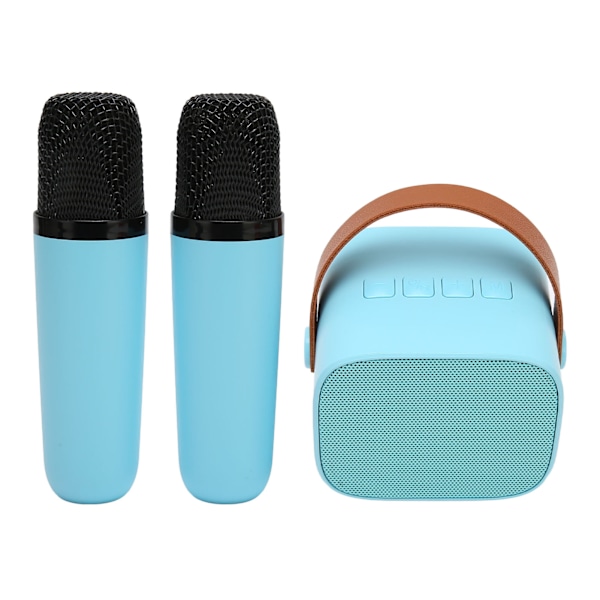 Karaokemaskin Multifunktionell Stereo Ljud Portabel Bluetooth Högtalare med 2 Trådlösa Mikrofoner för Hemmabjudning KTV Blå