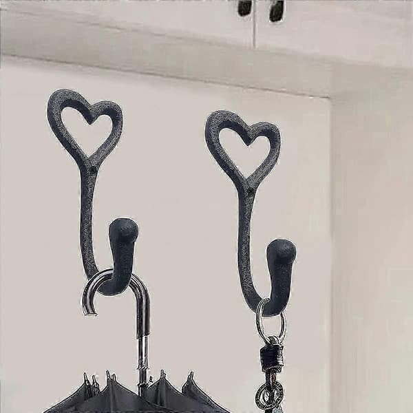 Heavy Duty Coat Hooks, 4 Pcs Cast Iron Heart Shaped Wall Hooks for Hanging Jackets, Black Rustproof H