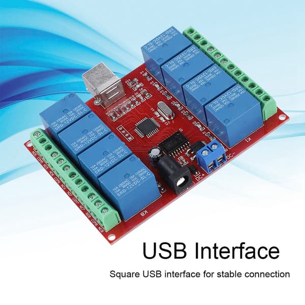 8-kanals 12V datamaskin USB intelligent kontrollbryter relémodul driverfri