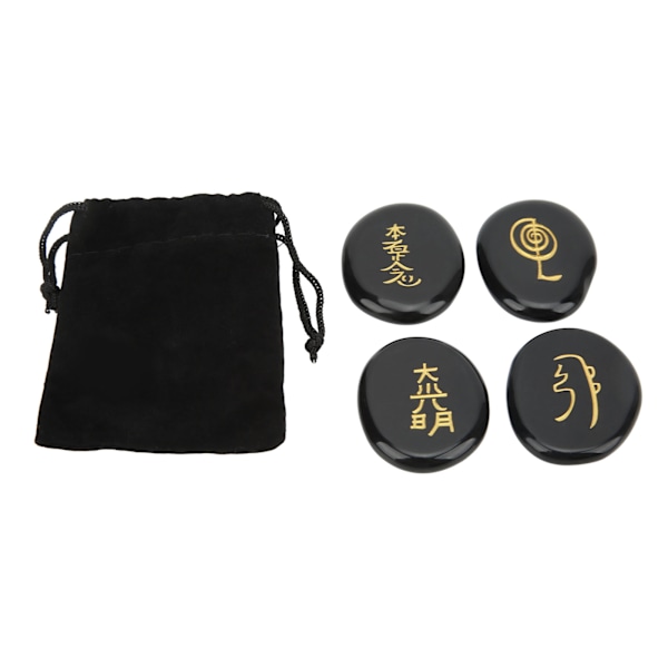 4 stk. Reiki Symbol Sten Glattere Overflader Graverede Reiki Sten til Boligdekoration Meditation Ornament Gave Obsidian