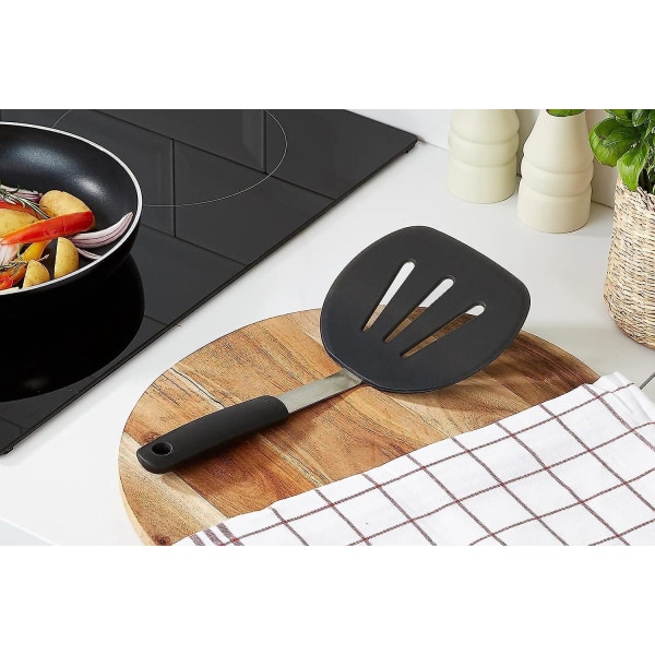 Silikonepandekagespatel - Fleksibelt køkkenværktøj til at vende pandekager - Sort, 31,2 cm