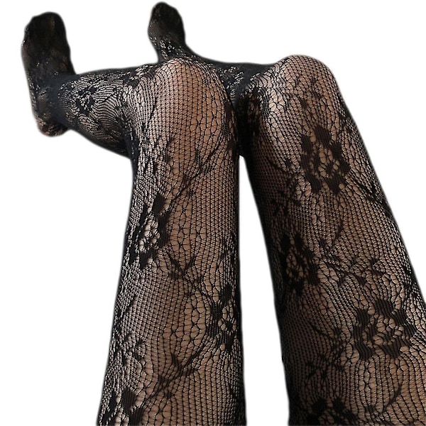 Floral Lace Fishnet Pantyhose for Women Black