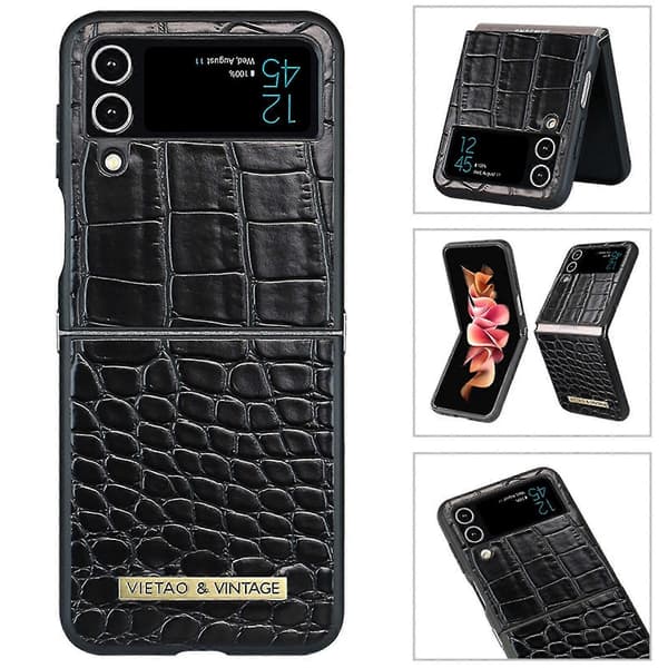 Crocodile Pattern Case Compatible with Samsung Galaxy Z Flip 4, PU Leather + Shockproof Hard PC Frame Protection