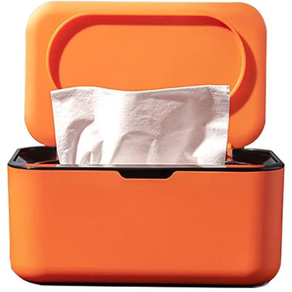 Klutdispenser (oransje), oppbevaringsboks for babyhåndkle, beholder for våtservietter med lokk for å holde våtserviettene friske
