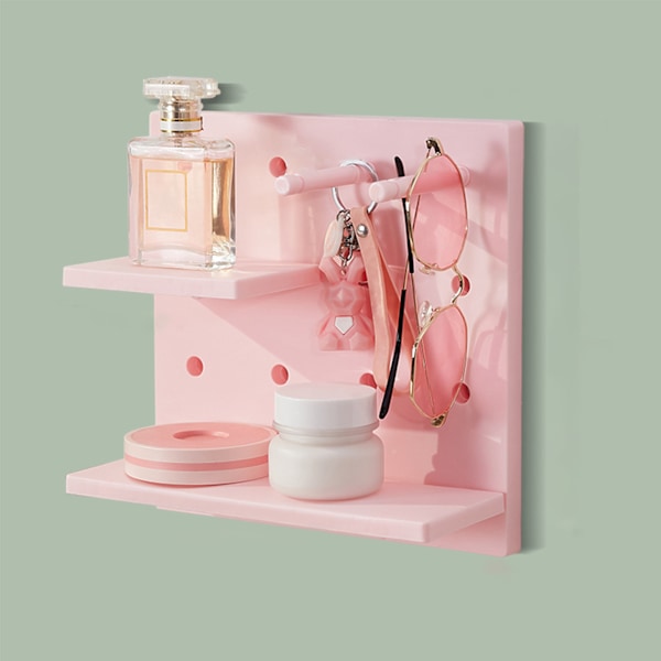 Pegboard väggorganisatör hyllor stansfria multifunktionella vägg Pegboard organisatör för docka rosa