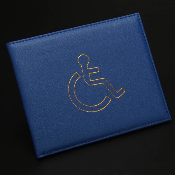 Blå-handikappad märkeshållare och timer, Pu-läder ID-brickahållare, märkeshållarskydd, handikappskyddat märkeshållare med hologram