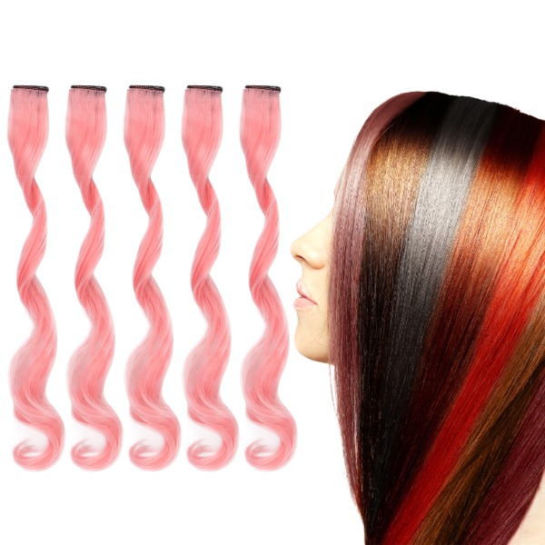 Farvet hårforlængelse til Cosplay-fest - 5 stk Sakura Pink hårstykker