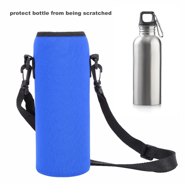 Utendørs 1000 ml vannflaske isolert deksel Neopren bæreveske Veske med stropp blå