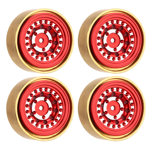 4 stk RC Beadlock Hjul Profesjonelt Aluminium Legering Messing RC Hjul Vektblokk for Watchman FMS FCX24 1/18 1/24 RC Bil Rød