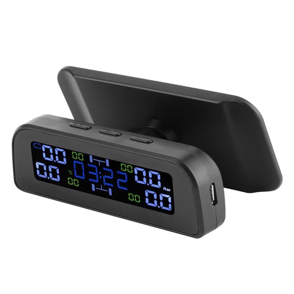 Solcellsdrivet däcktrycksövervakningssystem LCD-display Bil TPMS med extern sensor klockdesign