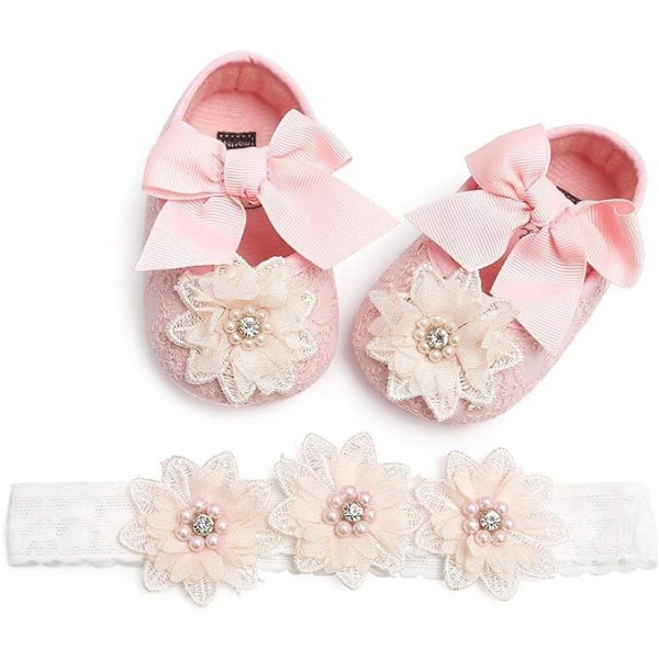 Vaaleanpunainen 13 cm Baby kengännauhat Set Toddler Tytöille Söpö kevät kukka Pehmeä Pohja Liukumattomat tennarit Prinsessakengät