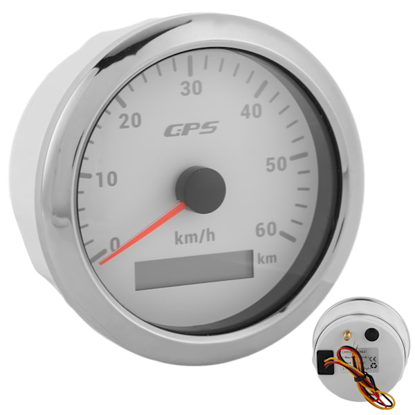 85mm GPS-hastighetsmätare 0‑60KM/H LCD-display med kilometerräknare och justerbar bakgrundsbelysning för bilar, båtar 9‑32V DC Vit