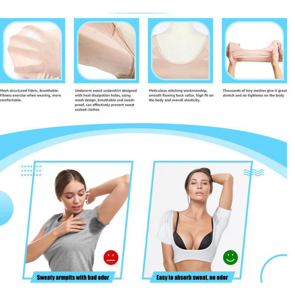 Svetteabsorberende vest (M), svettepute i armhulen, vaskbar hurtigtørkende svettepute under armene, fuktabsorberende pute for kvinner