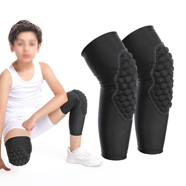 Børne Knæpuder Anti-Slip EVA Ben Albuebeskytter til Udendørs Basketball Rulleskøjteløb Sort XL 42cm / 16.5in