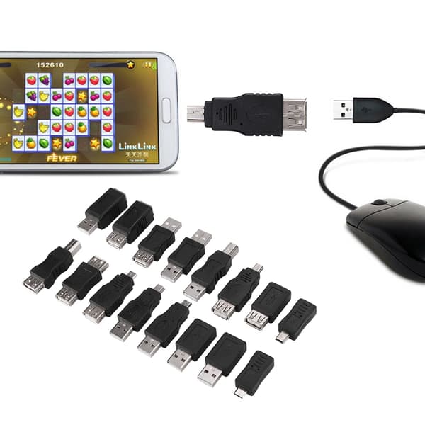 16 st multifunktionell USB2.0-adapteromvandlare USB hane till hona Micro USB