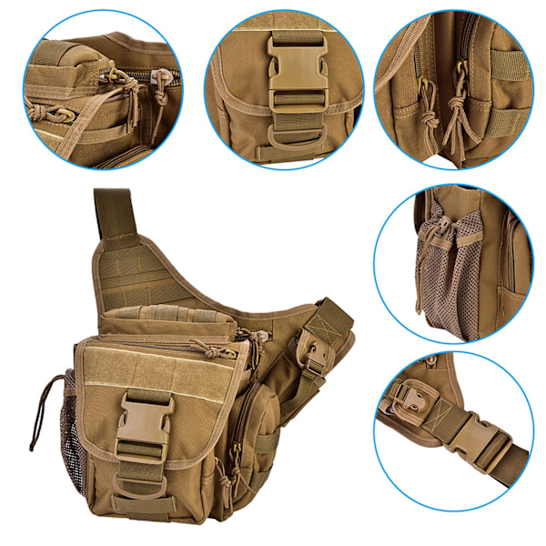 Slitstark Military Chest Axelväska för män för resor och vandring utomhusutrustning (Khaki)
