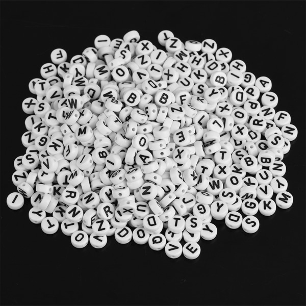 Runde akryl bogstavperler - 500 stk, A-Z, hvid - DIY armbånd halskæde tilbehør