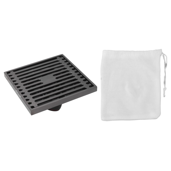 Matgrå firkantet messing gulvafløb til brusebad, toilet og vaskemaskine med aftageligt låg