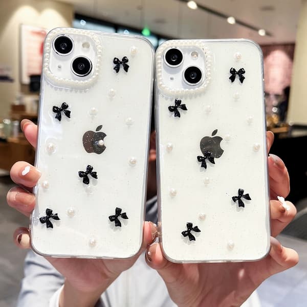 Deksler til iPhone 11, Bling Glitter 3D Sløyfe Søt Glitrende Krystallklar Sløyfe Estetisk Design