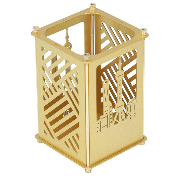 Metal Pen Holder Multifunktionel Nem Montering Blank Gylden Overfladebelægning Blyantholder til Kontor Skole Hjem Shanghai Landmark