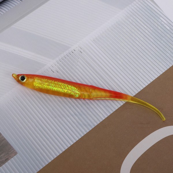 5 stk silikon kunstig simulering myk fisk form lokke agn fiskeutstyr for ferskvann oransje rød