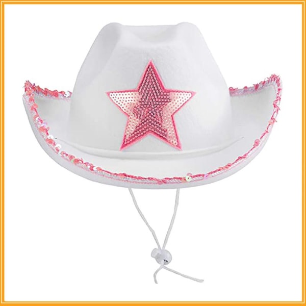 3kpl paljettitähti cowboy-hattu, valkoinen western-cowboy-hattu, viisisirkkahattu, valkoiset juhlafarkut, huivi ja aurinkolasit