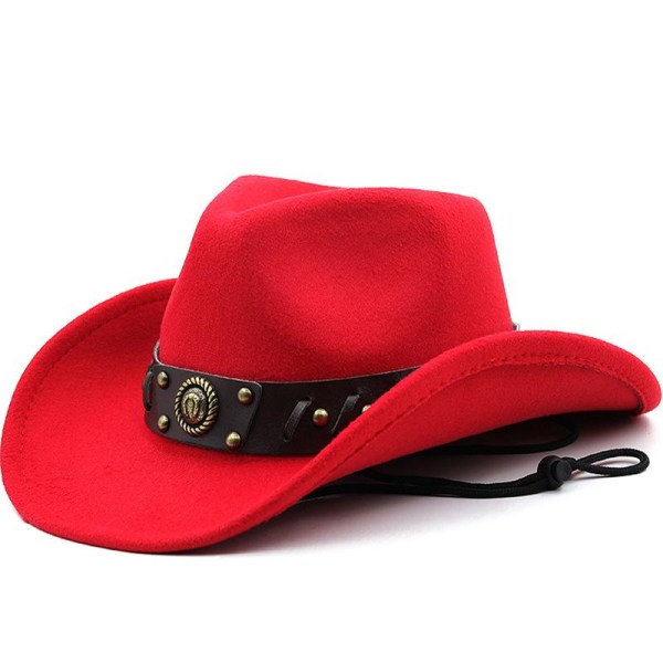 Cowherd Western Cowboy Hat Wool Jazz Top Hat miehille ja naisille (punainen)