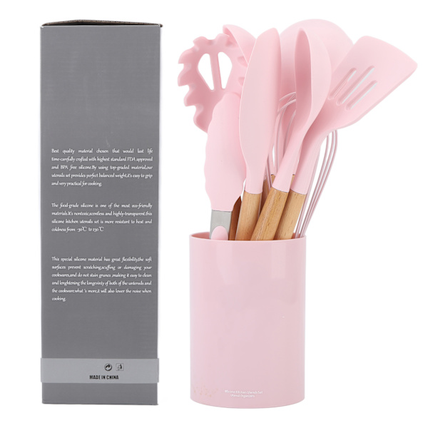 11 stk. køkkenredskaber sæt varmebestandigt sømløst design non-stick behagelig berøring madlavningsredskaber spatel sæt til hjemmet pink