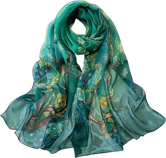 BLURBE Chiffon Sjal til Kvinder - Letvægts Blomstrede Chiffon Tørklæder Sjaler og Wraps til Kvinder Forår Efterår
