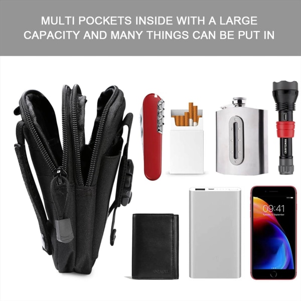 Tactical Waist Pack, Nylon Taljetaske - Sort - Multifunktionel EDC Molle Gadget-taske til udendørs, vandreture, bjergbestigning og cykling