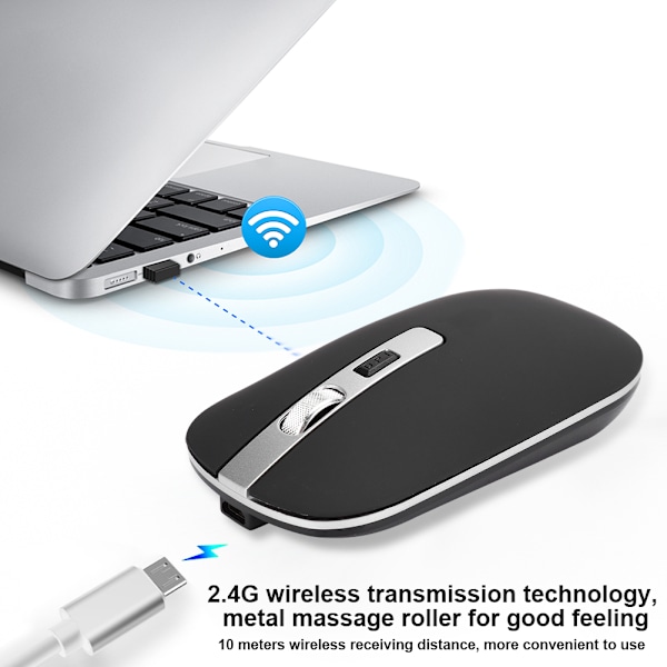 2.4G langaton hiiri, ergonominen, 1600 DPI, korkea resoluutio, USB-lataus, tietokonetarvikkeet, musta