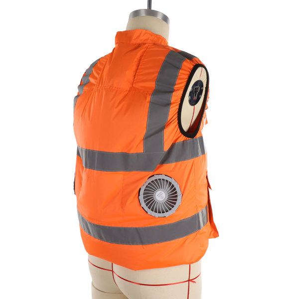 Cool Vest Sommer Køling Fan Vest Aircondition Reflekterende Stribe Genopladelig Arbejdstøj 5V Fluorescerende Orange XL