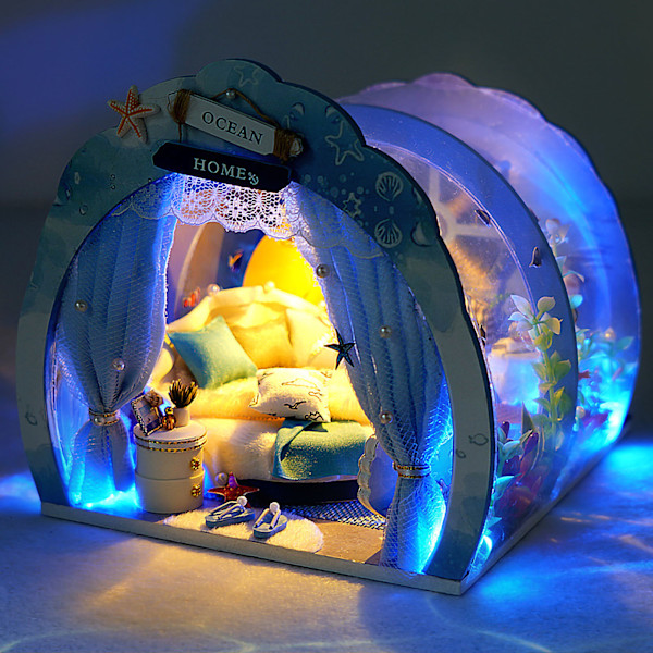 Tiny House Kit Blue Dream Seabed Style Hånd-øje Koordination Høj Simulation Legetøjshus til Børn Voksne Spil Blue Dream Seabed