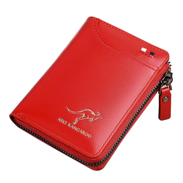 D-Block menns PU-skinnlommebok Kredittkort-ID Slitesterk multifunksjonell vanntett lommebok (rød)