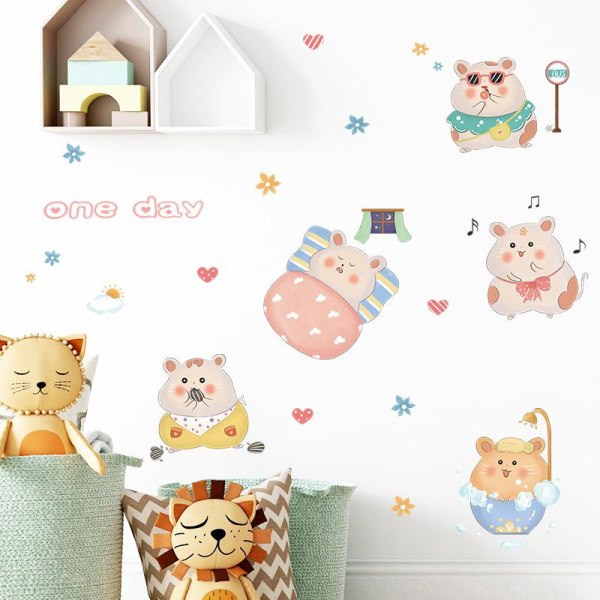Lastenhuoneen sisustusseinätarrat – söpö hamsteri, sarjakuvaseinätarrat, seinätaidejuliste, kuori- ja kiinnitarrat lapsille ja päiväkodin sisustukseen
