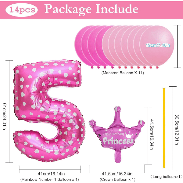 32 tommers gigantiske tallballonger, heliumnummerballongdekor for fester, bursdager (rosa nummer 5)
