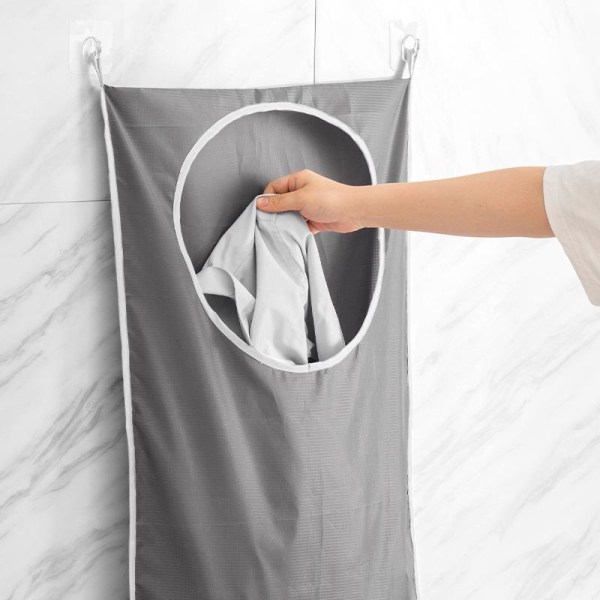 2-osainen pyykkipussi, isokokoinen pyykkipussi, riippuva vaatekaappipussi, kylpyhuoneeseen, asuntoloihin ja vaatekaappiin (harmaa)