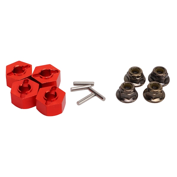 Hex-navan pyörän sovittimet 4 nastalla ja 4 mutterilla, CNC-koneistettu alumiininen pyörän kuusiokoloavaimen sovitin TRAXXAS SLASH 1/10 RC-autoille, punainen