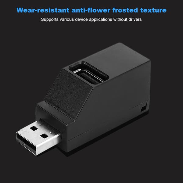 3-i-1 USB2.0 Splitter Hub ABS Mini Direkt Plug-In Extender Datortillbehör (Svart 2.0)