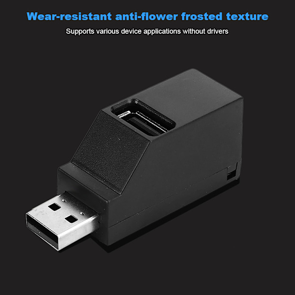 3 i 1 USB2.0 Splitter Hub ABS Mini Direkte Plug-In Extender Computertilbehør (Sort 2.0)