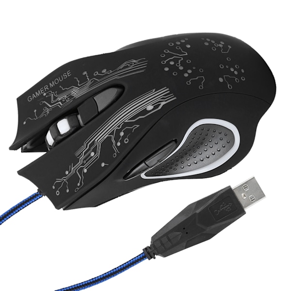 Kablet Mus LED Lysende 6 Tasters USB Hjemmekontor Gaming Universell Datatilbehør X11Svart