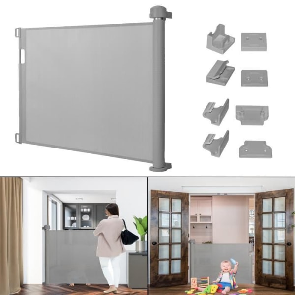 Aufun säkerhetsgrind från 0 till 180 cm infällbar dörr, för baby och husdjur (87 x 180 cm, grå)